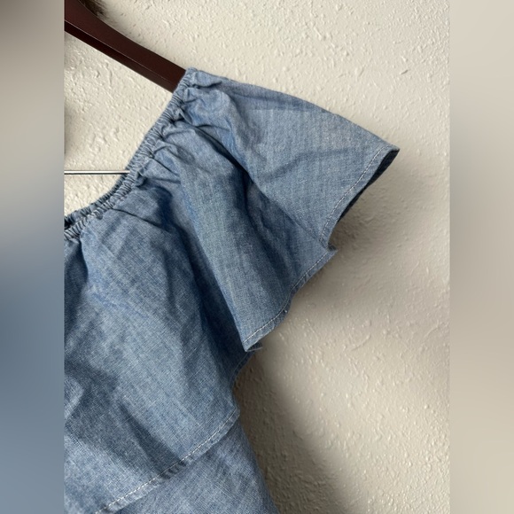 Rebecca Minkoff Blue Off-Shoulder Chambray Top Size L NWT Cottagecore Beach - Picture 5 of 12